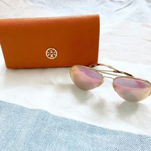 Tory Burch pink mirrored aviator sunglasses